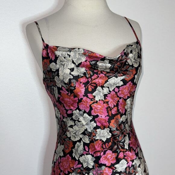Cinq á Sept 6 Small Pink Black Silk Adjustable Strap Mini Dress Floral Print - Picture 4 of 12